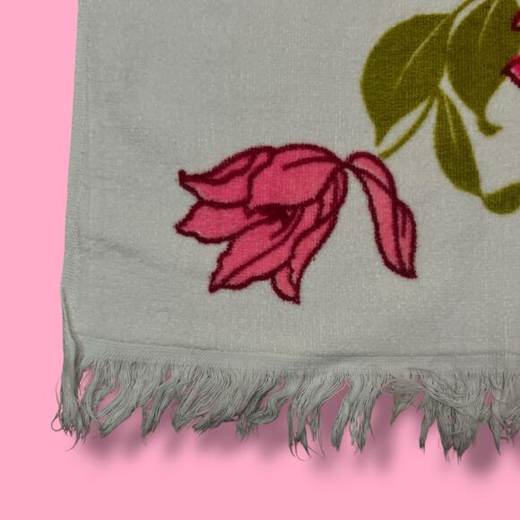 Vintage 60s Sun Glow Fuchsia Pink Orange Floral Bath Towel Set Pair Made in USA - Picture 5 of 13